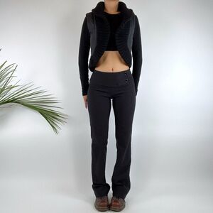 Vintage Y2K Indie Grunge Black Knit Trim Cropped Puffer Vest / Size: Small